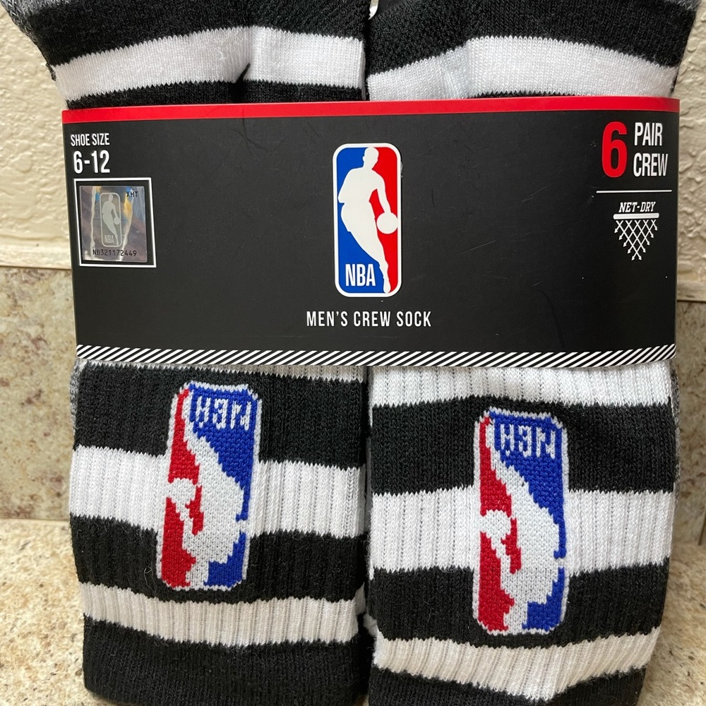 NWT NBA Men’s Crew Socks 6 Pack Adult Size 6-12
